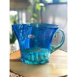 VTG 1982 Blenko Big Sky Blue Green Mountains Don Shepherd Pitcher w/ Tag #8224